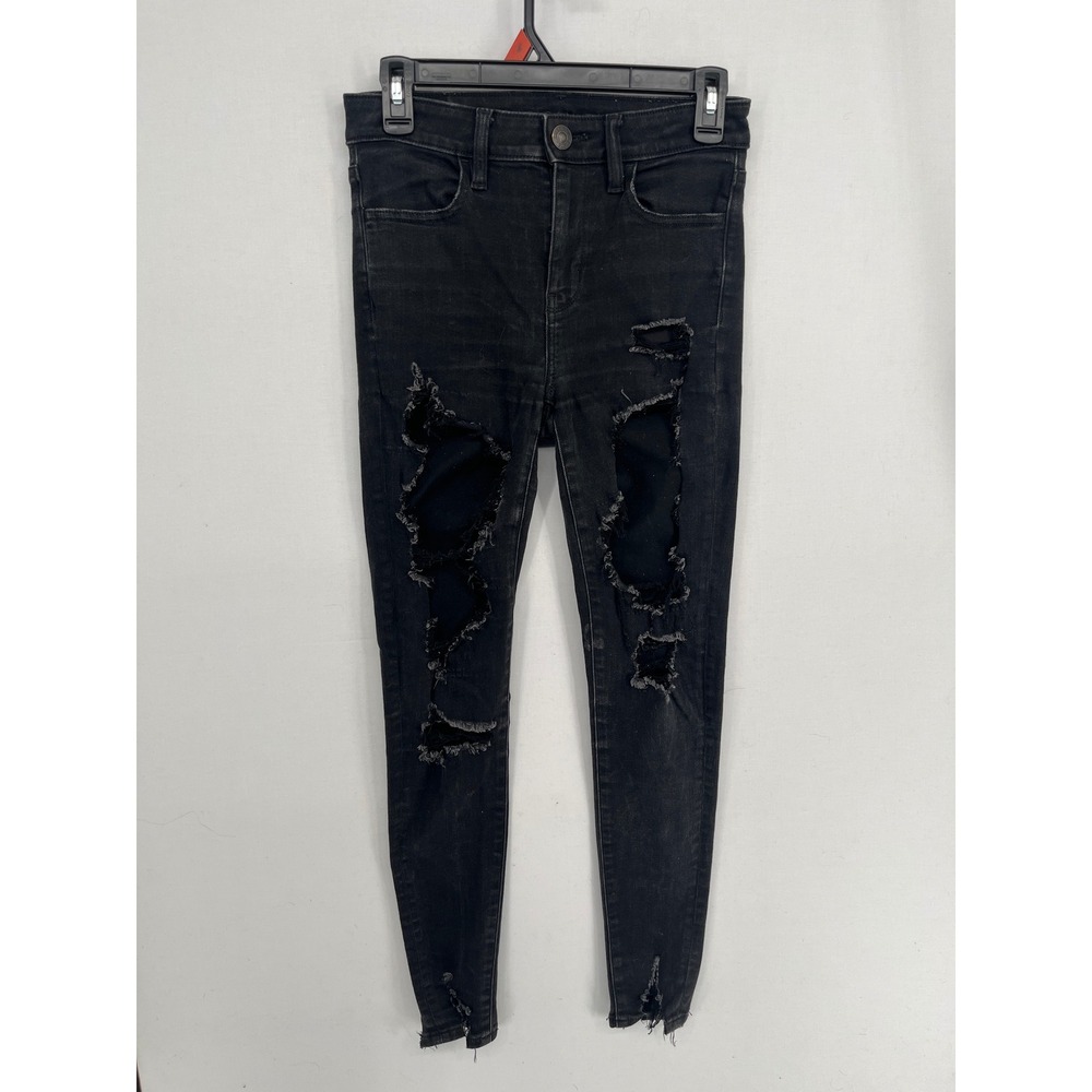 American Eagle Ne(x)t Level Stretch Distressed Skinny Jeans Black Size 2 Regular